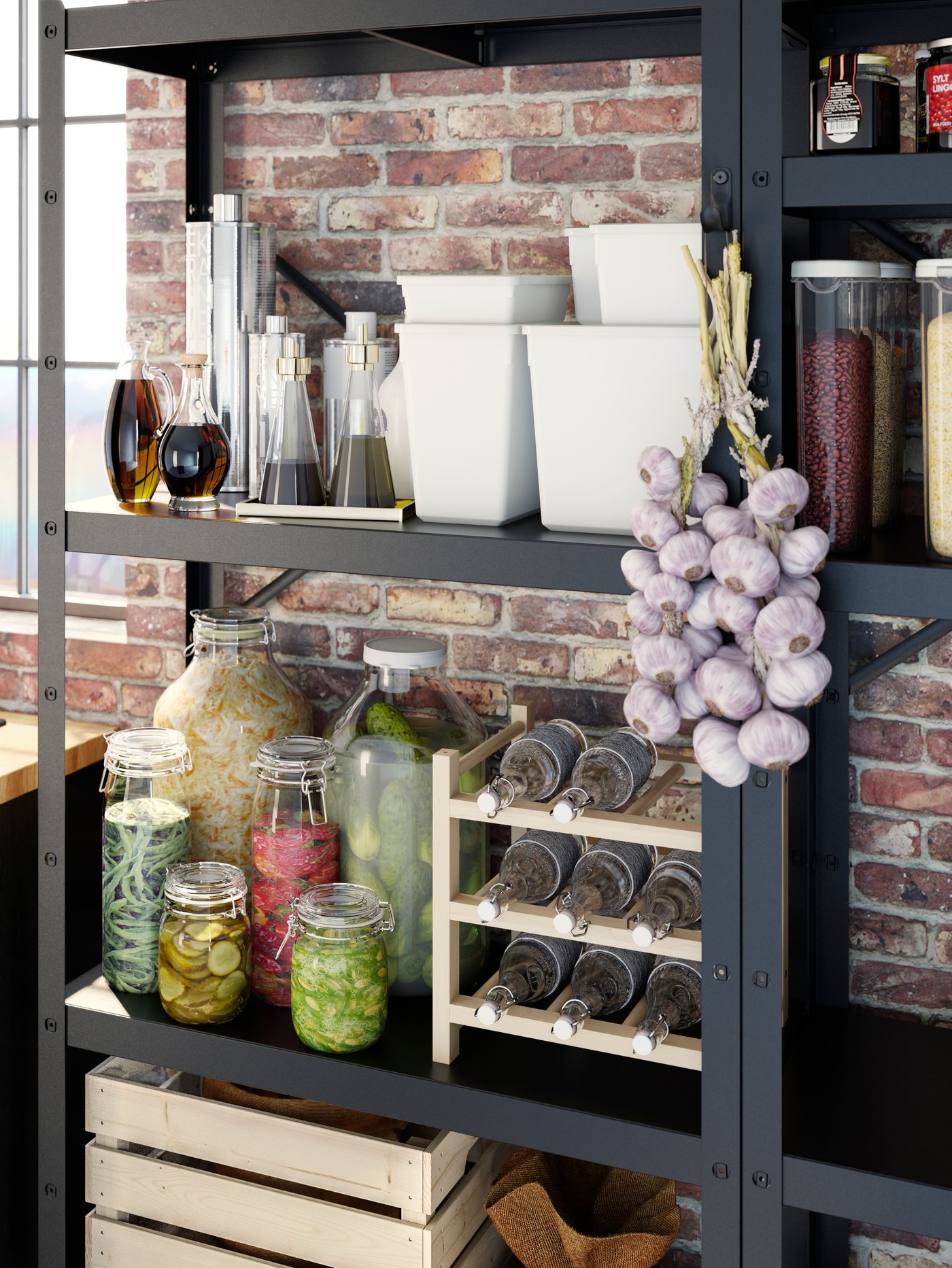 A clear glass KORKEN jar with lid in the kitchen