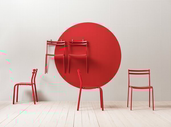 A metal/red GENESÖN chair