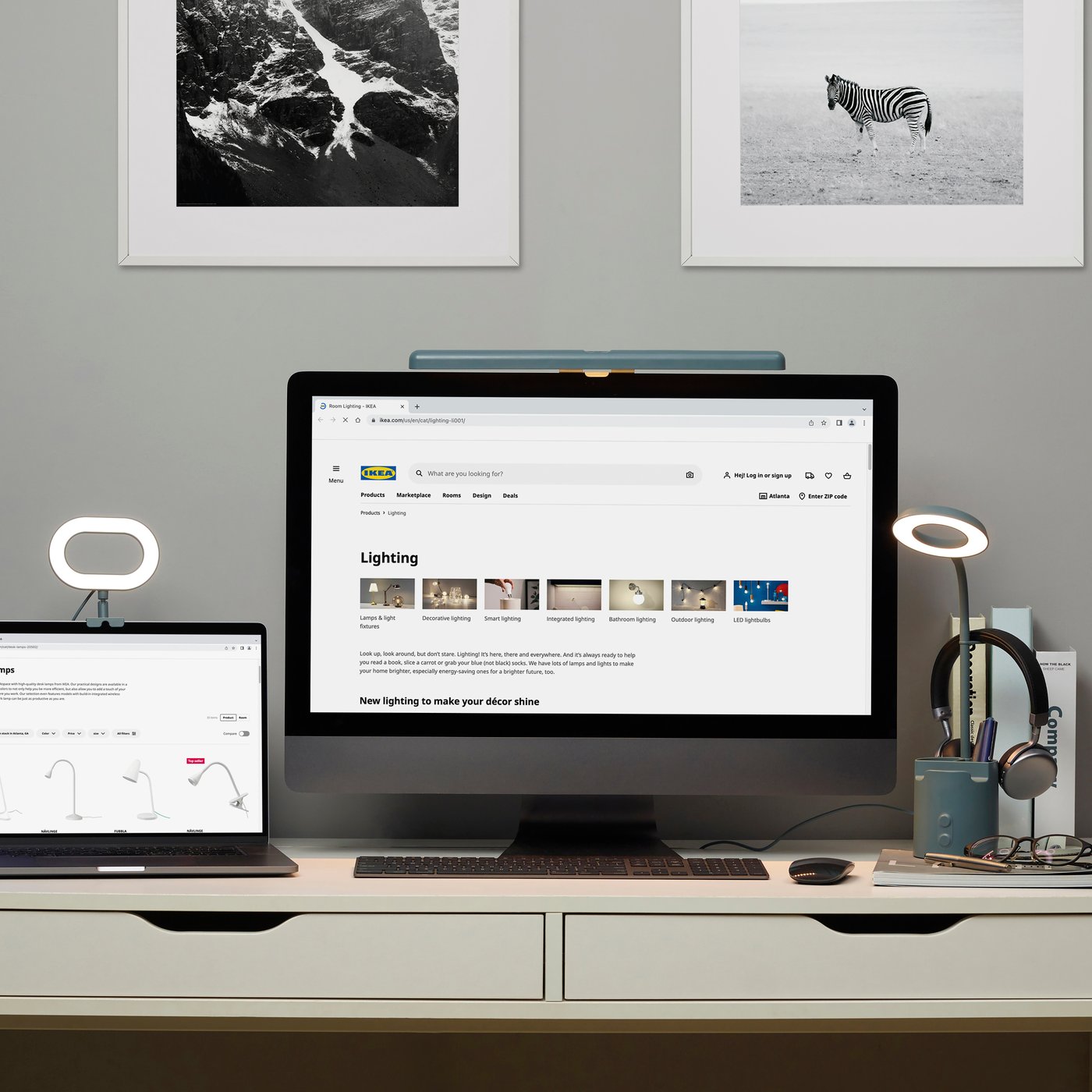 A dimmable/turquoise STÄNKREGN LED ring lamp