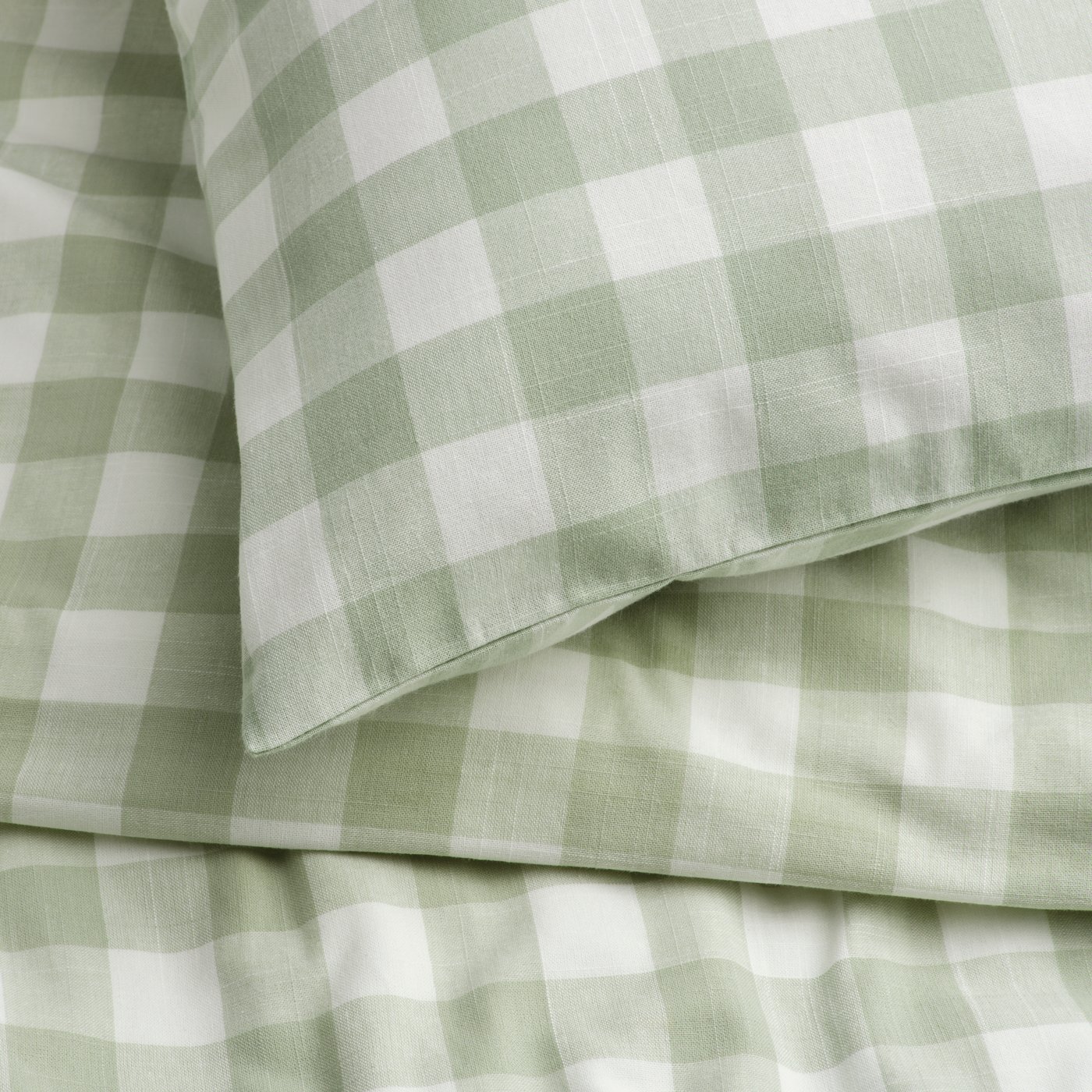 A pale grey-green white/check EKTANDVINGE duvet cover and pillowcase