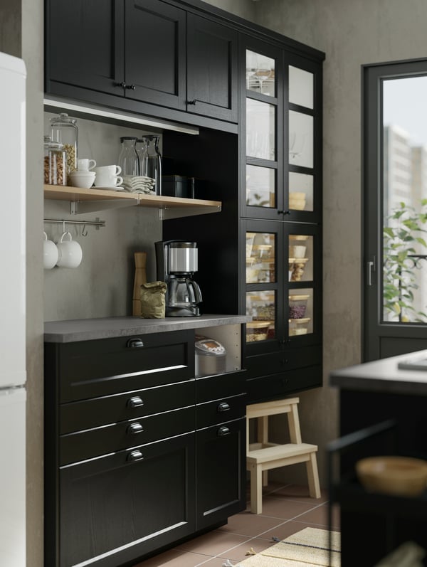 A black stained LERHYTTAN drawer front