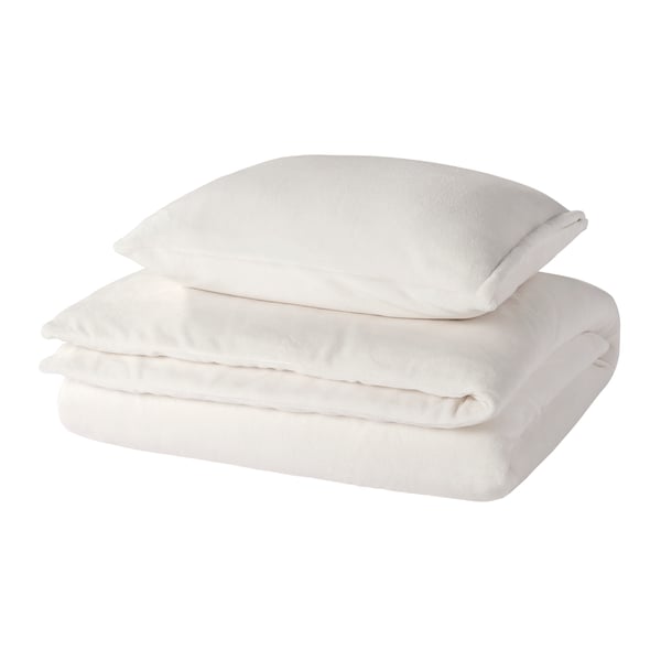 A white KRANSSALVIA duvet cover and pillowcase