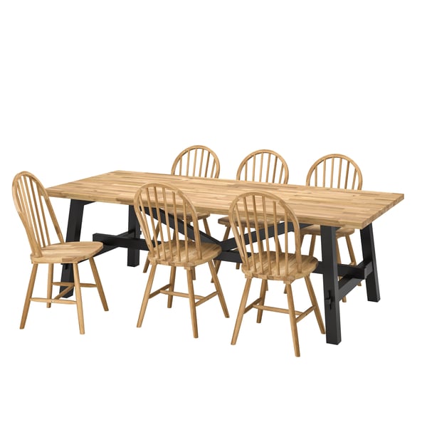 An acacia/acacia SKOGSTA table and 6 chairs