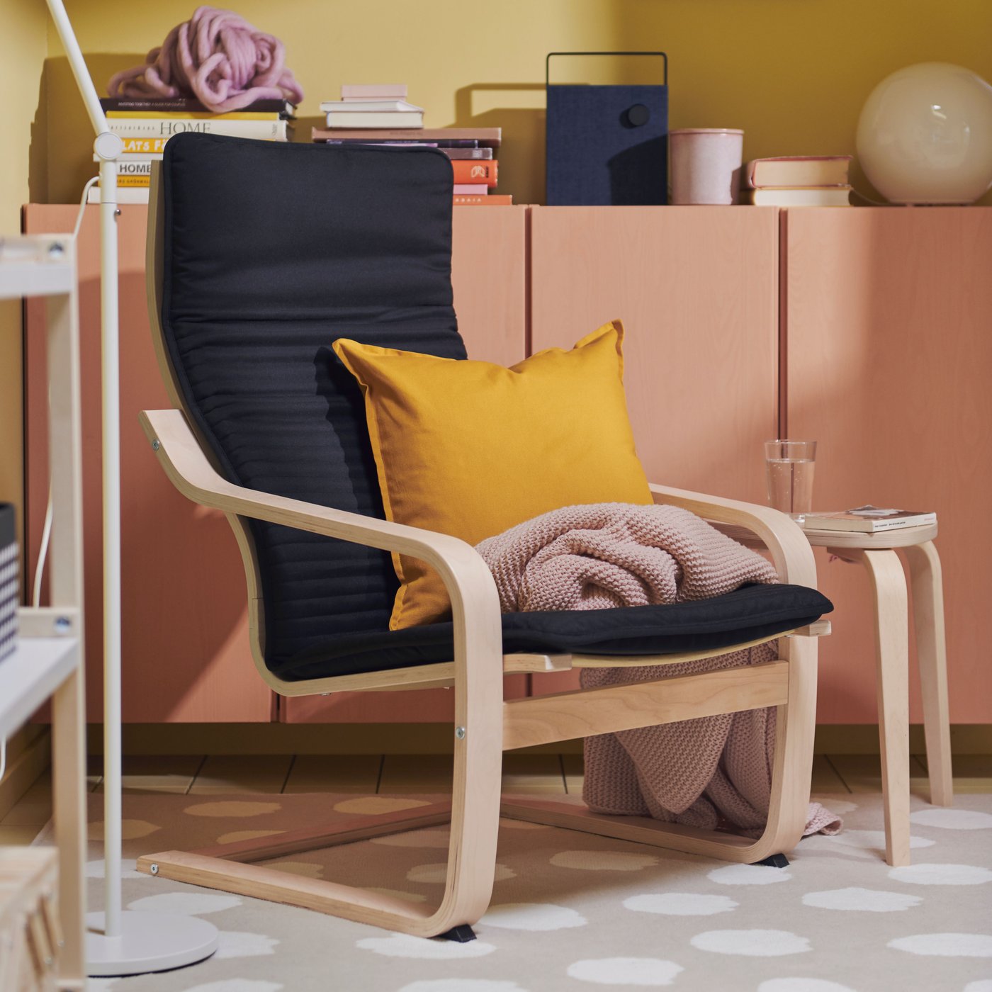 IKEA ポエング チェア&オットマン 2セット POÄNG ポエング パーソナルチェア＆オットマン, バーチ材突き板