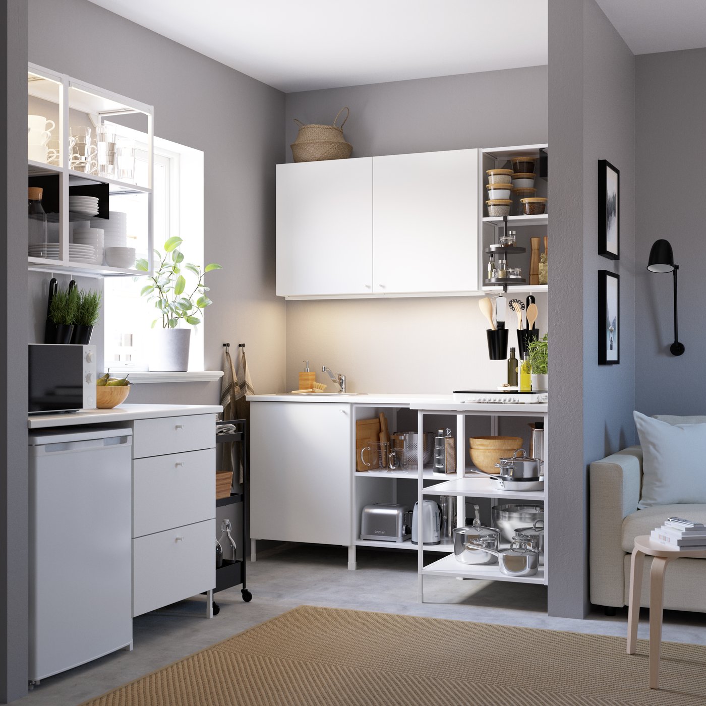 Bílá rohová kuchyně ENHET