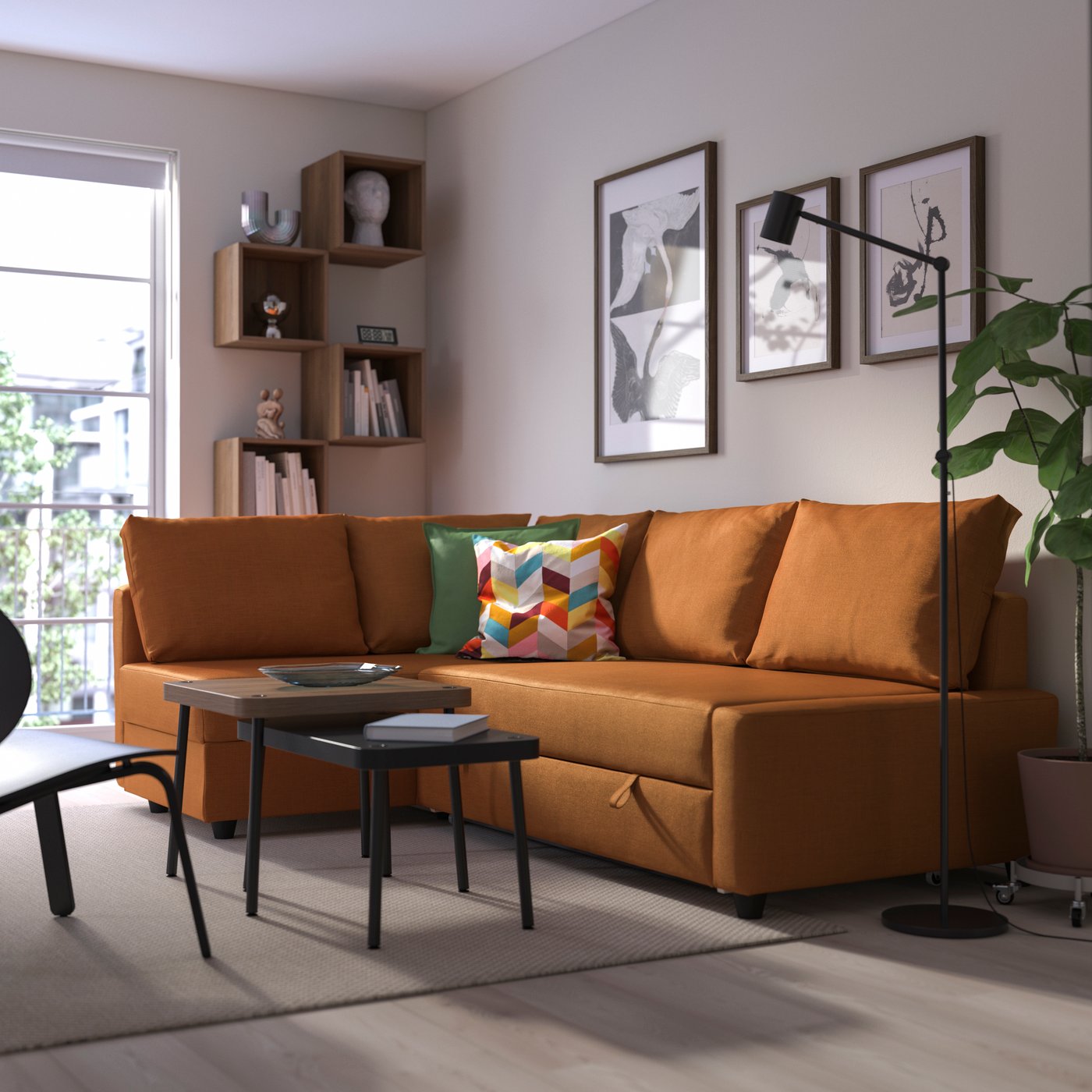 A Faringe brown-orange FRIHETEN backrest for corner sofa-bed