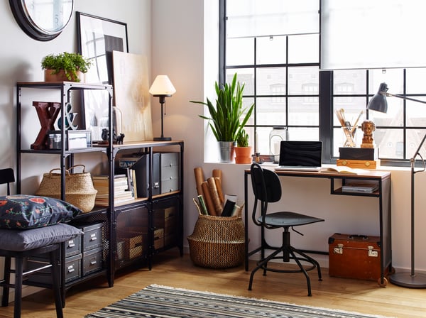 A black FJÄLLBO laptop table in the home office