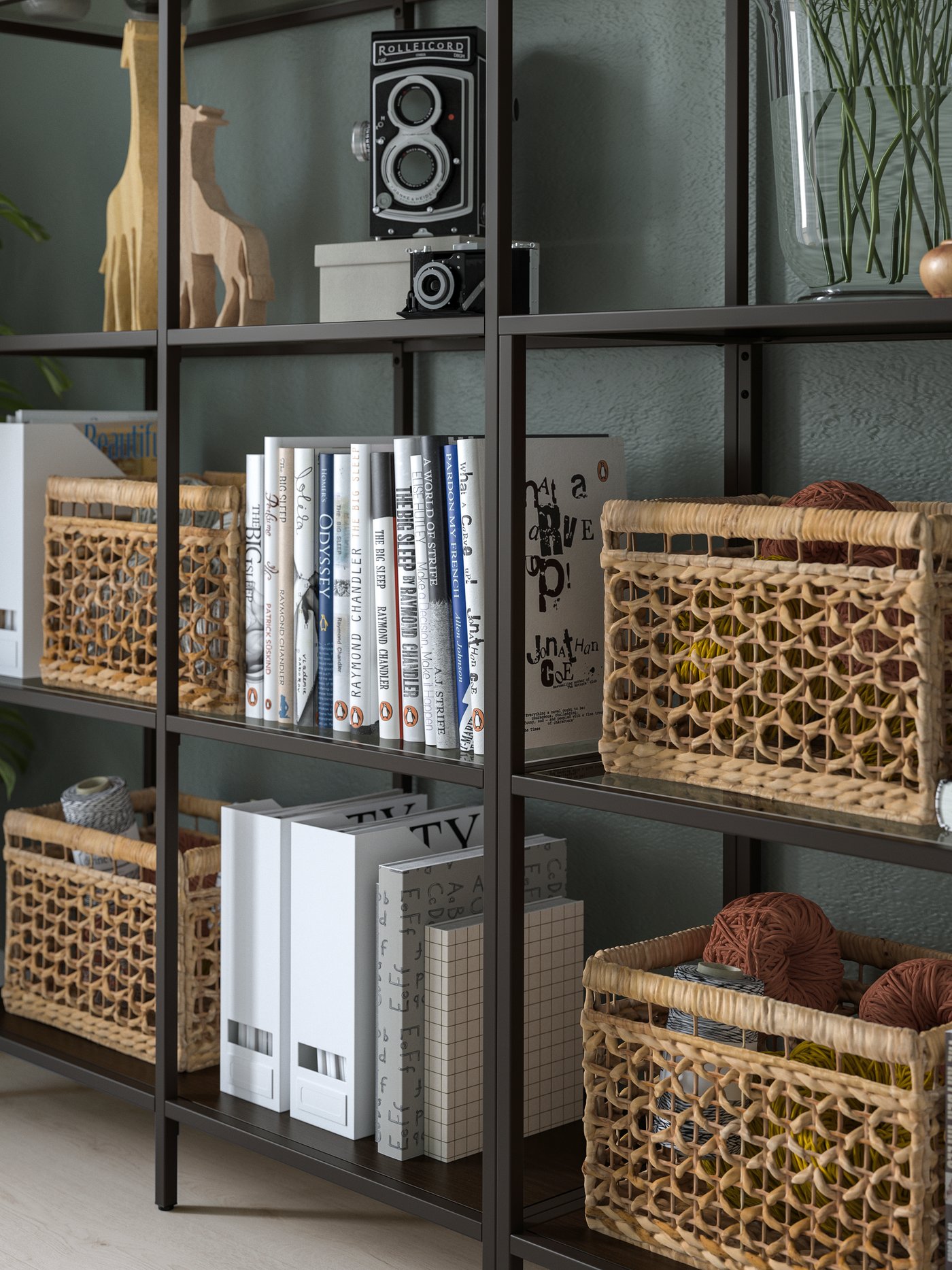 A black-brown/glass VITTSJÖ storage combination