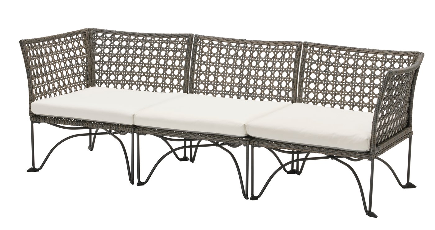 IKEA JUTHOLMEN 3-sits modulsoffa, utomhus, mörkgrå/kuddarna ljust gråbeige
