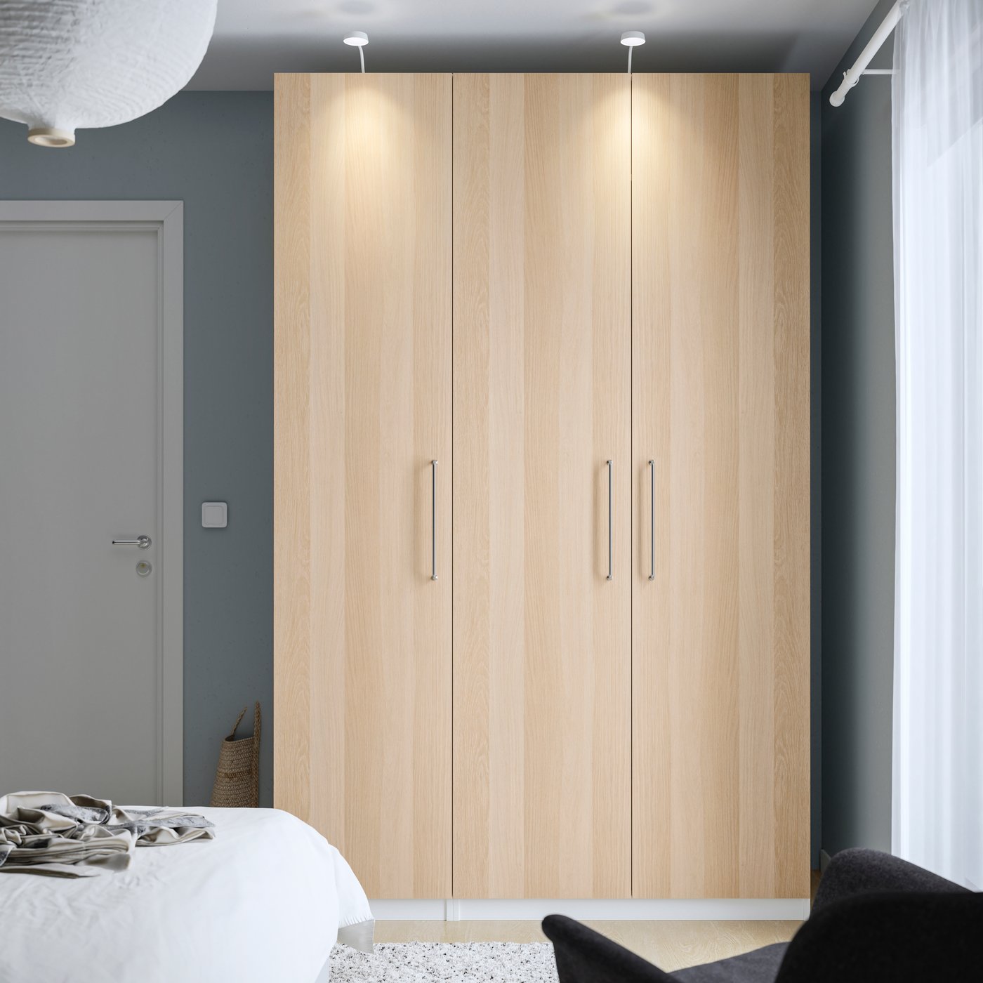 IKEA PAX / FORSAND garderobskombination, vit/vitlaserad ekeffekt, 150x60x236 cm