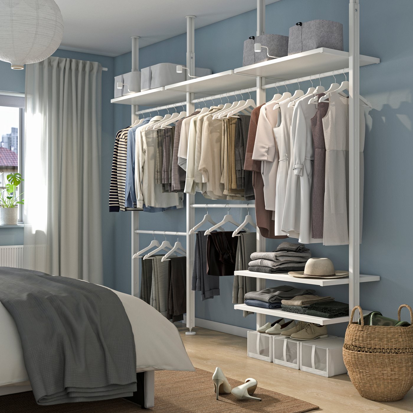 IKEA ELVARLI garderobskombination, vit, 258x51x222-350 cm