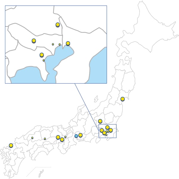 Japan map that shows store locations