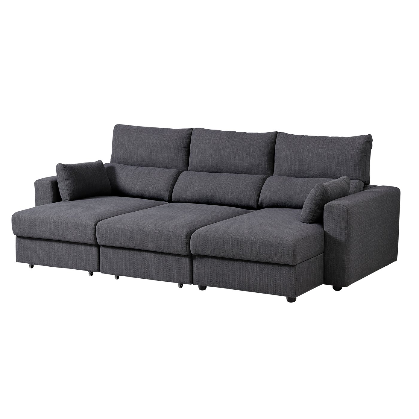 Ein graues ESKILSTUNA 3-Sitzer-Sofa mit 3 Récamieren nebeneinander. 