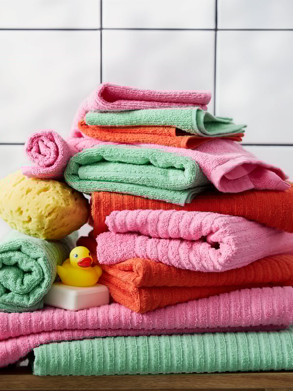 A light green VÅGSJÖN bath sheet in the bathroom