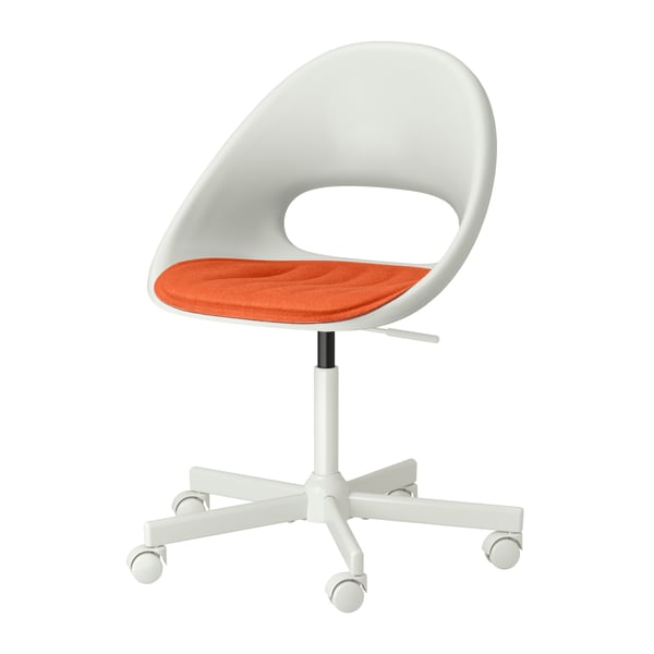 A white/orange MALSKÄR swivel chair + pad