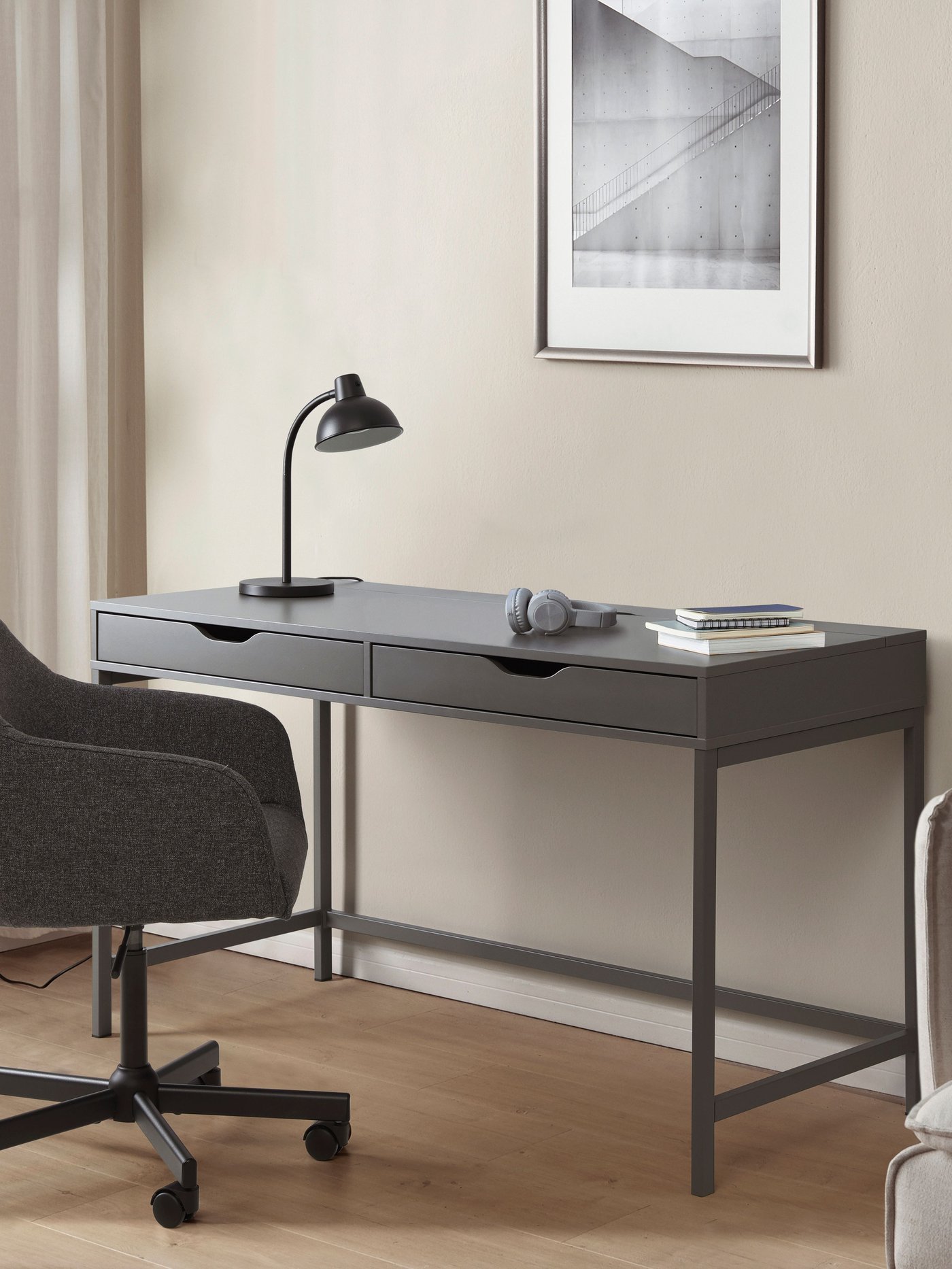 A dark grey ALEX desk