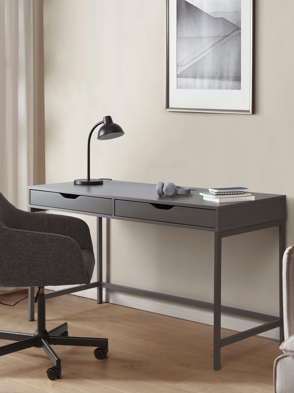 A dark grey ALEX desk