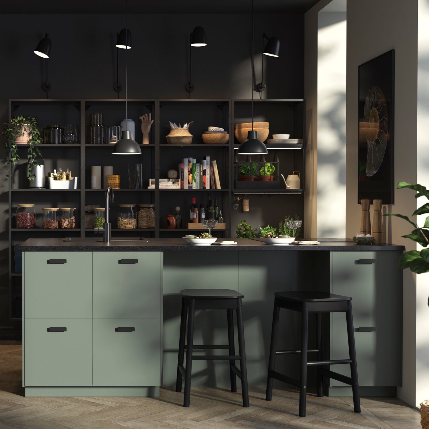 A matt grey-green NICKEBO door