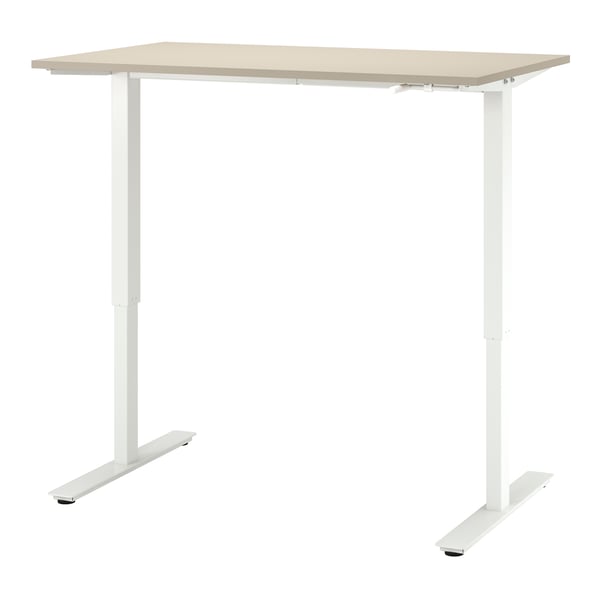 A beige/white TROTTEN desk sit/stand in the NA