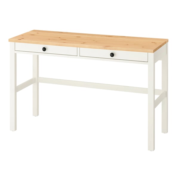 A white stain/light brown HEMNES desk with 2 drawers in the NA