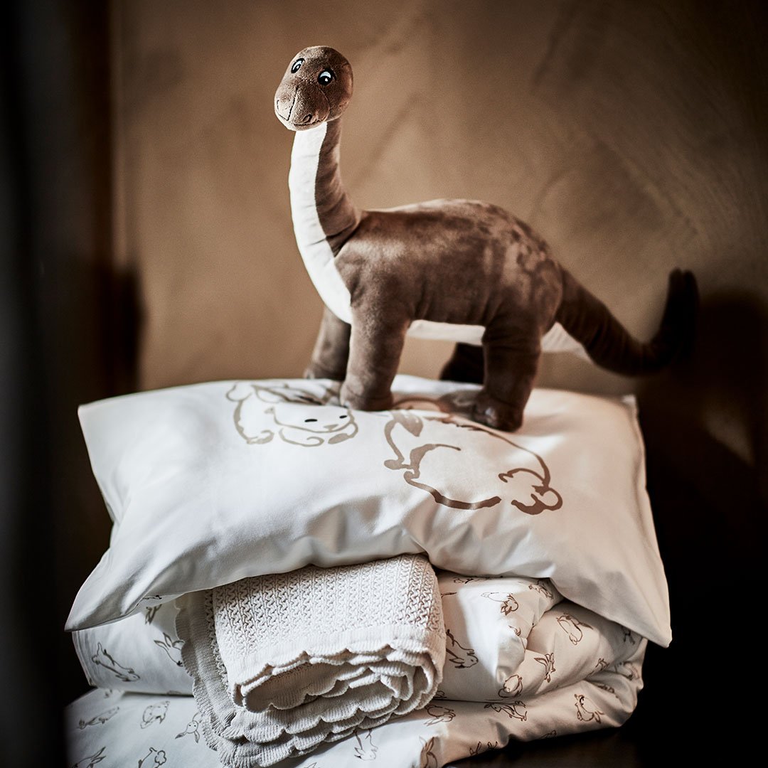 A rabbit pattern/white/beige RÖDHAKE duvet cover 1 pillowcase for cot in the childrens room
