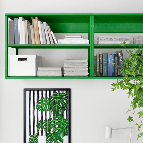 A green PLATSA open shelving unit