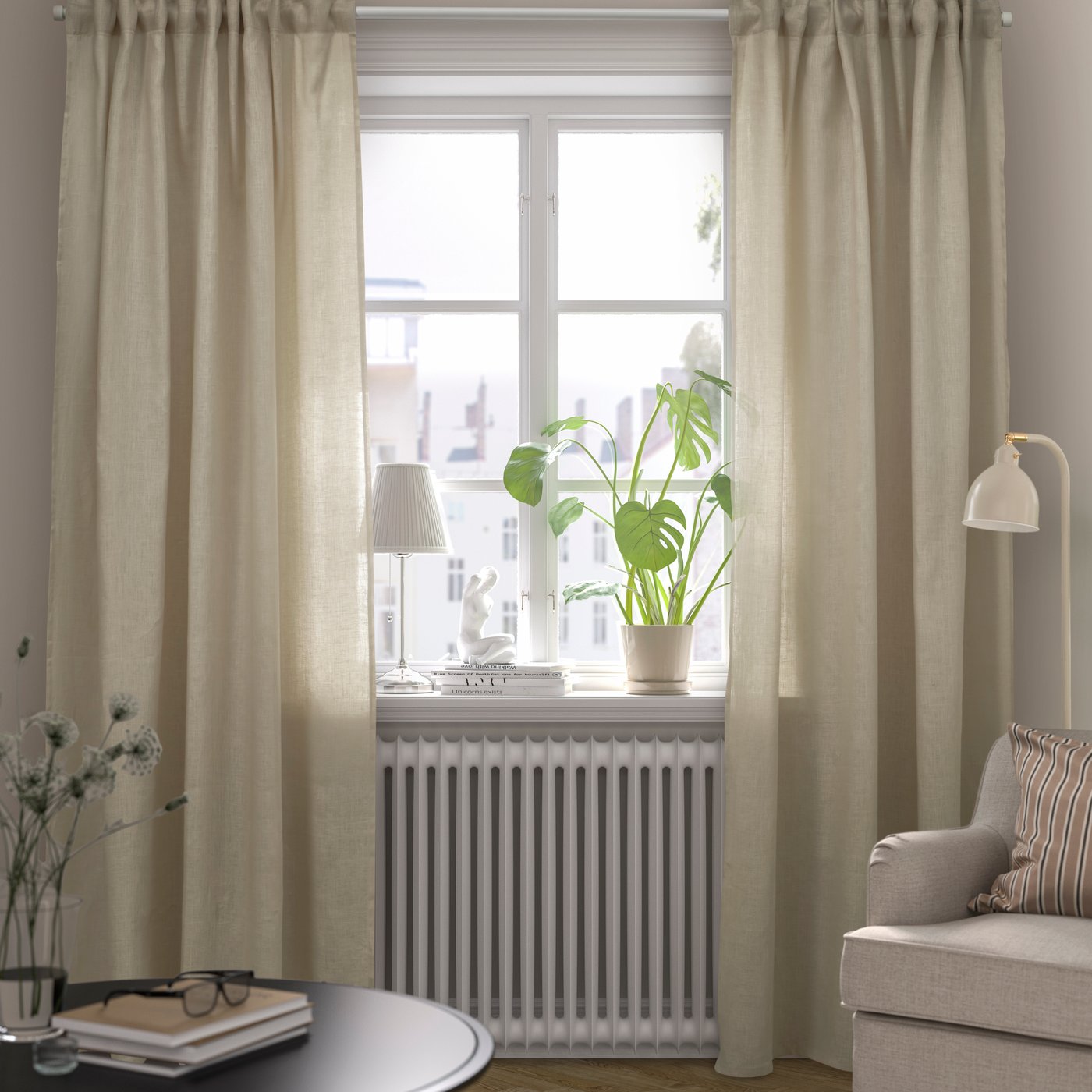A linen/with heading tape DYTÅG curtains, 1 pair