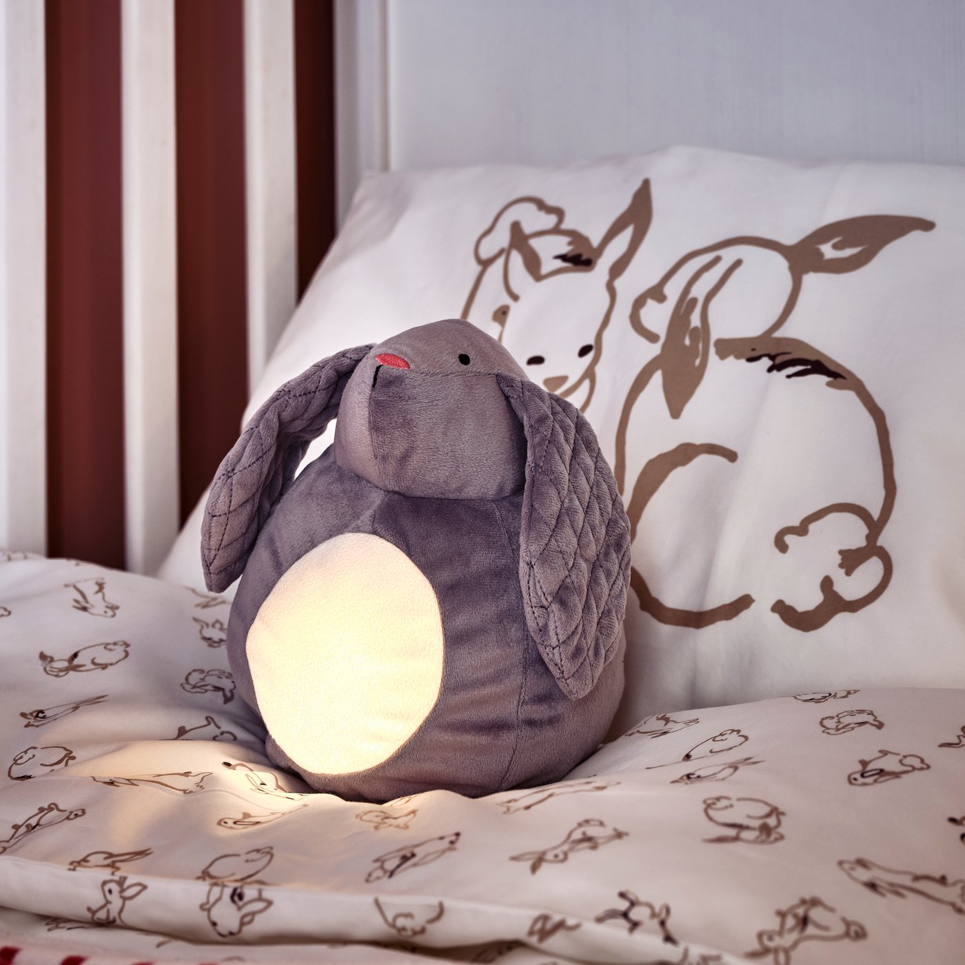 A rabbit pattern/white/beige RÖDHAKE duvet cover 1 pillowcase for cot in the childrens room