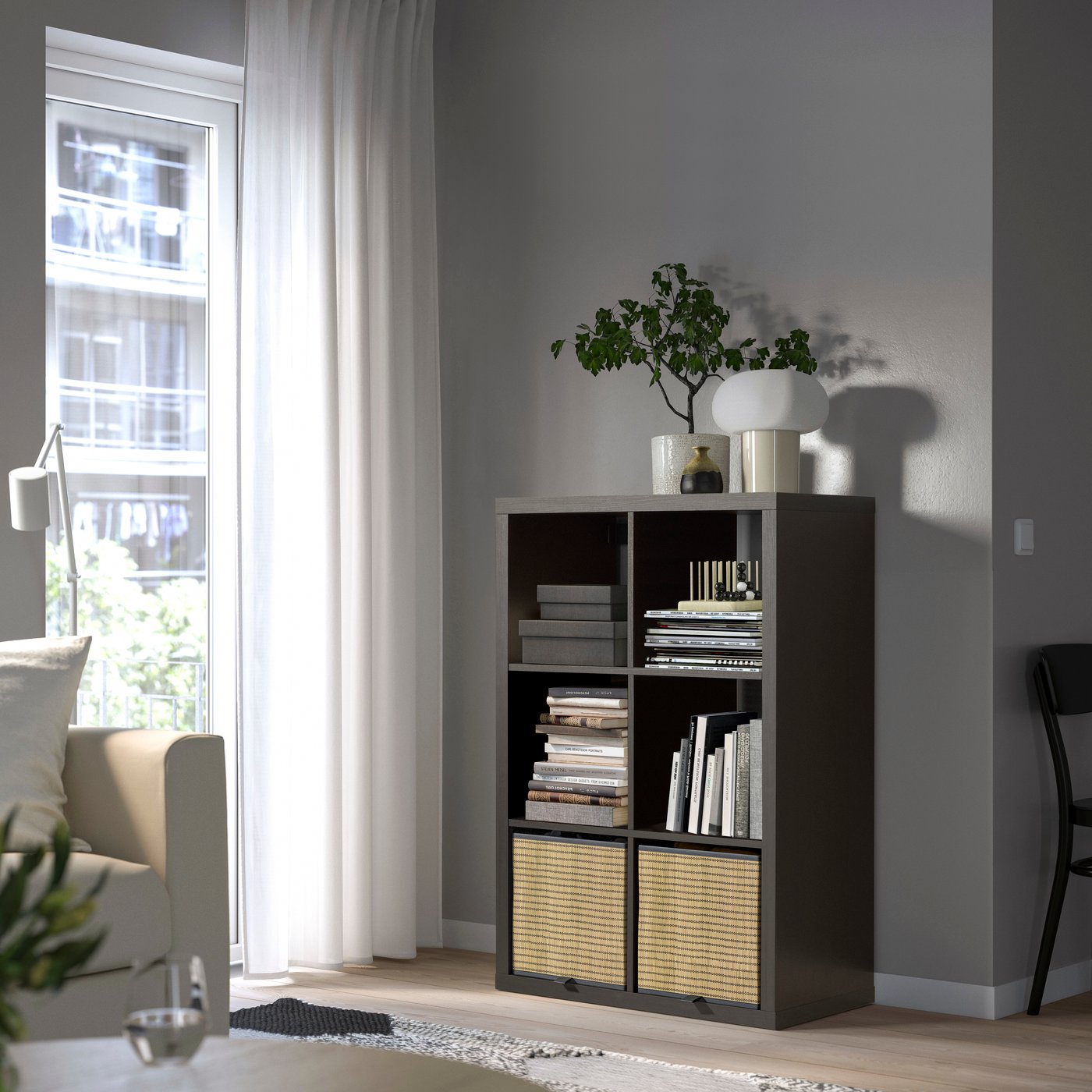 A black-brown KALLAX shelving unit