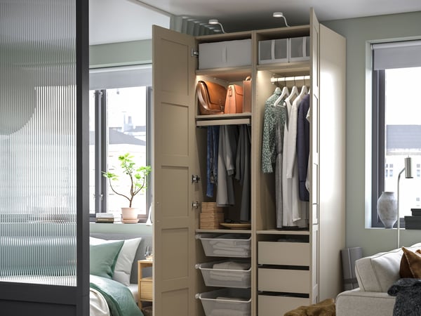 A grey-beige/grey-beige PAX wardrobe combination