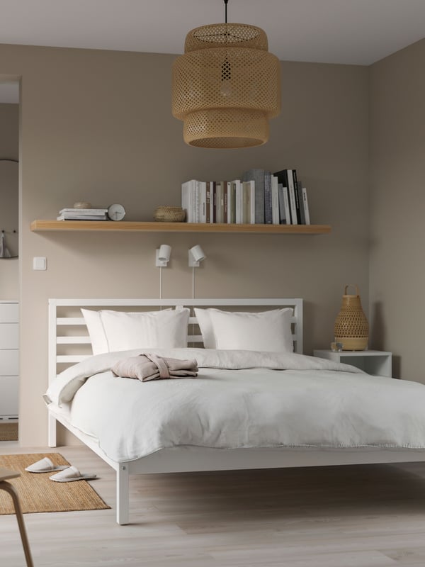 A white stained/Luröy TARVA bed frame