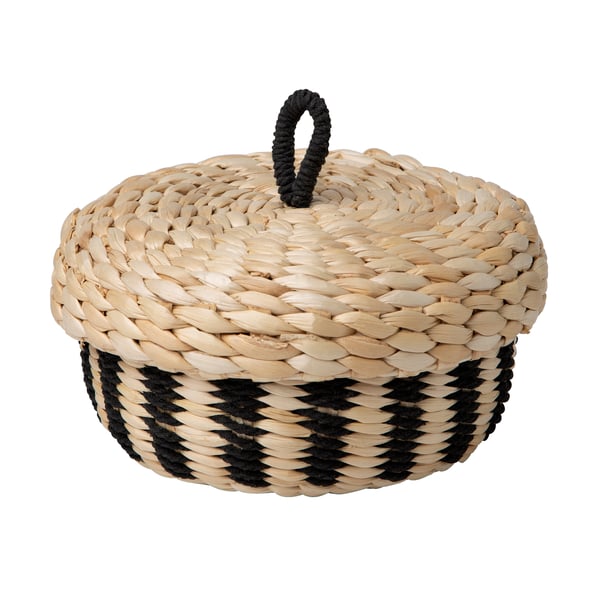 A banana fibre/black stripe pattern MÄVINN box with lid
