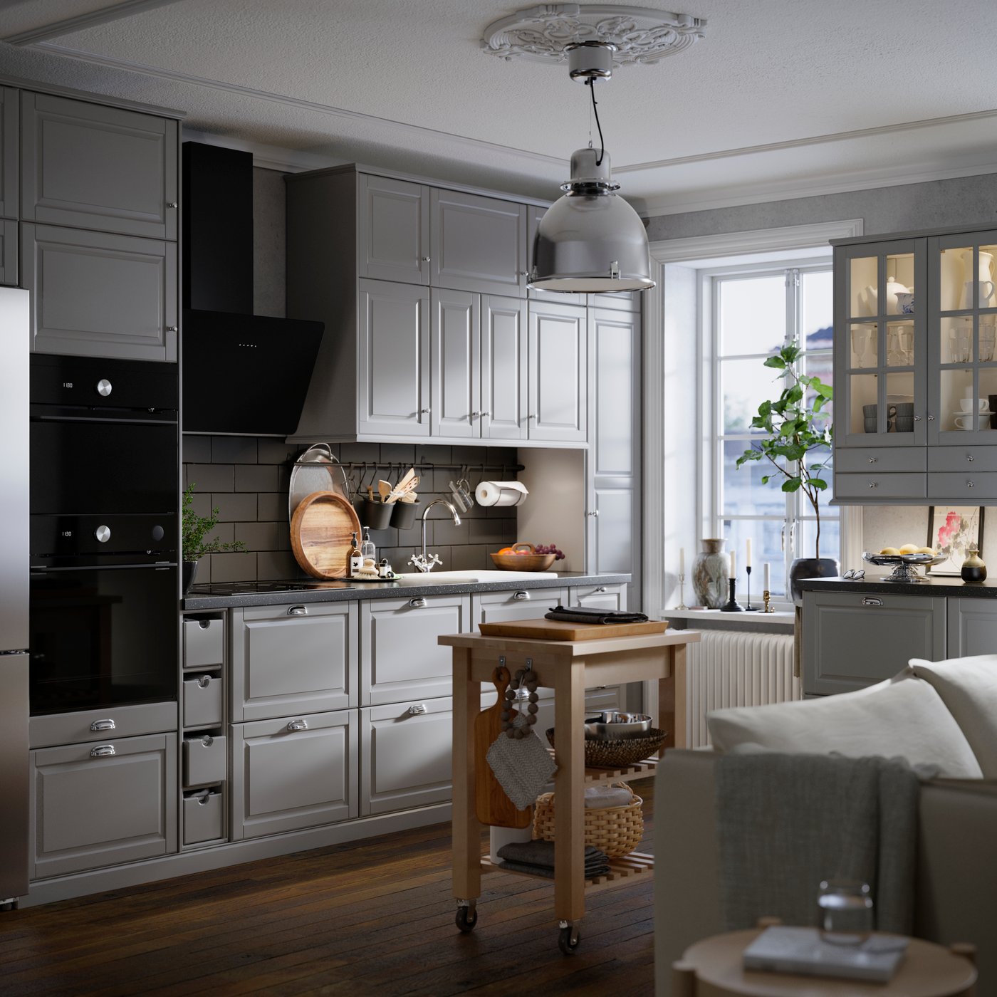 A grey BODBYN kitchen.