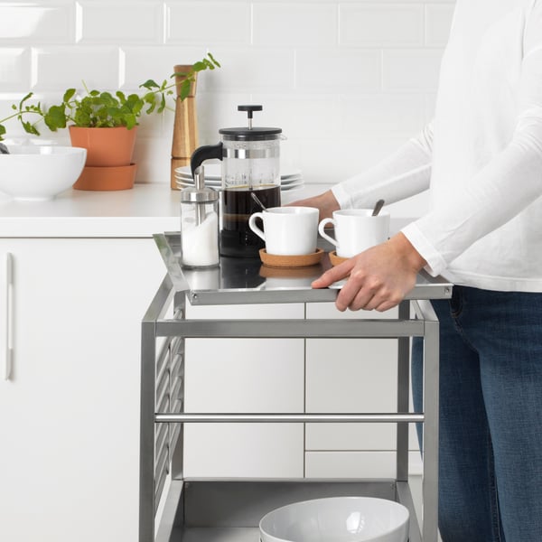 A stainless steel KUNGSFORS kitchen trolley