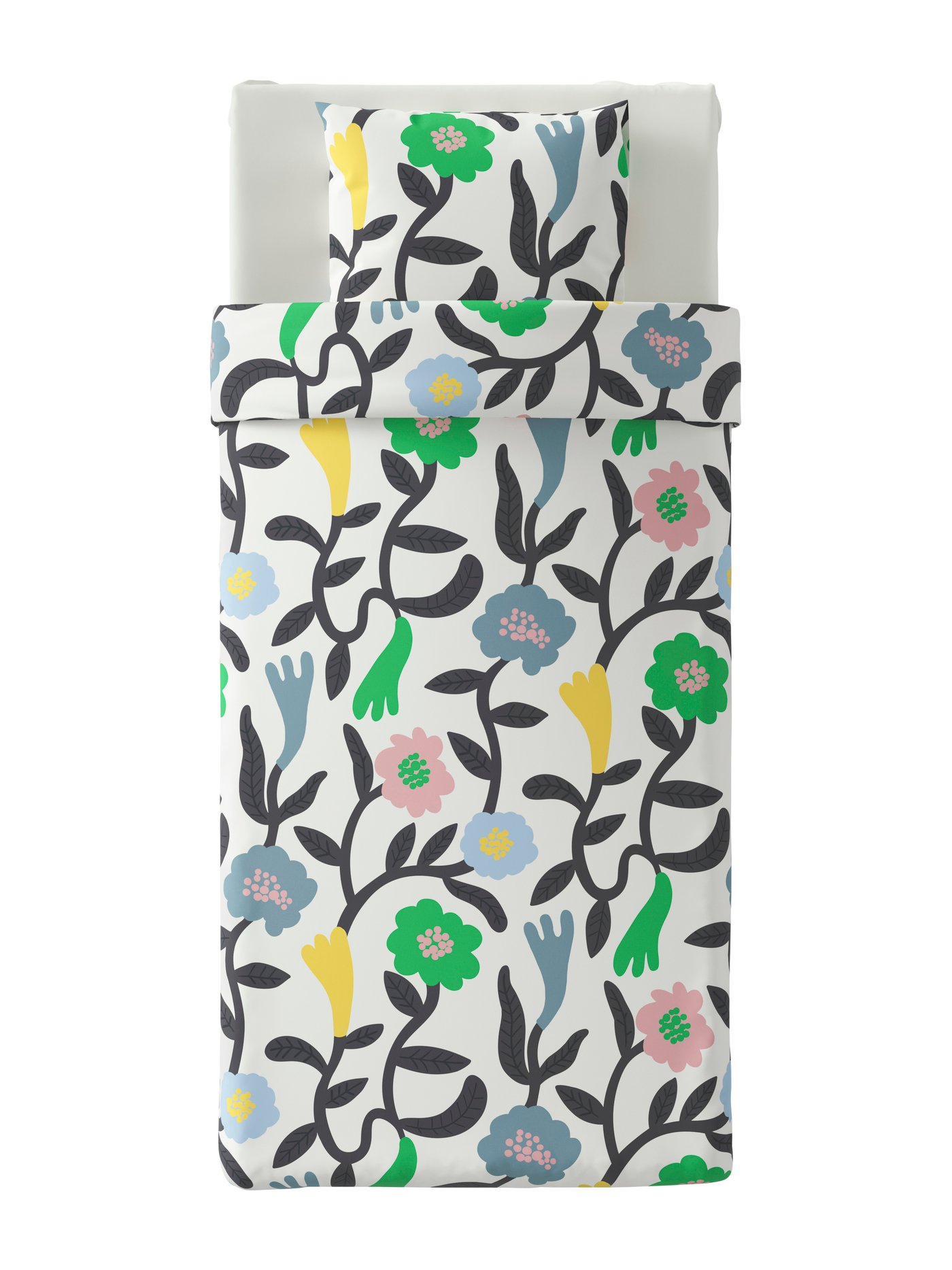 Květinový vzor na povlečení, peřině a polštáři.