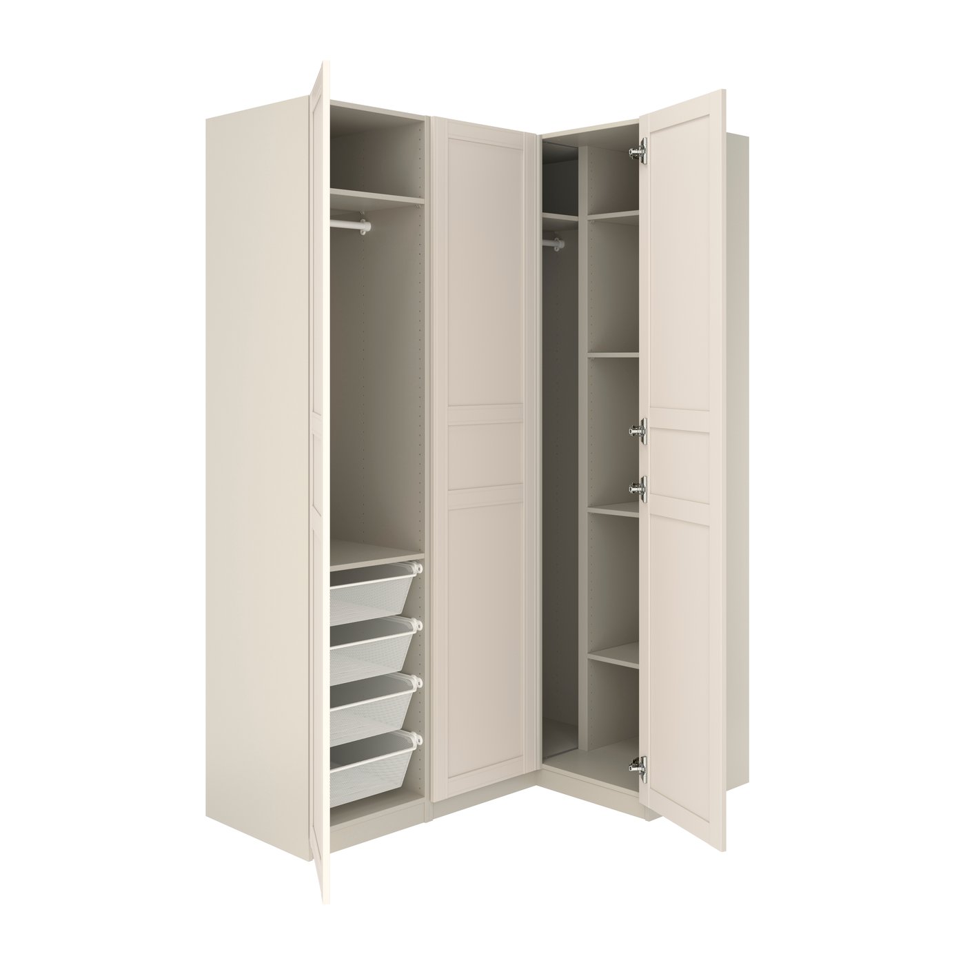 IKEA PAX / FLISBERGET hörngarderob, gråbeige/ljusbeige, 161/111x236 cm