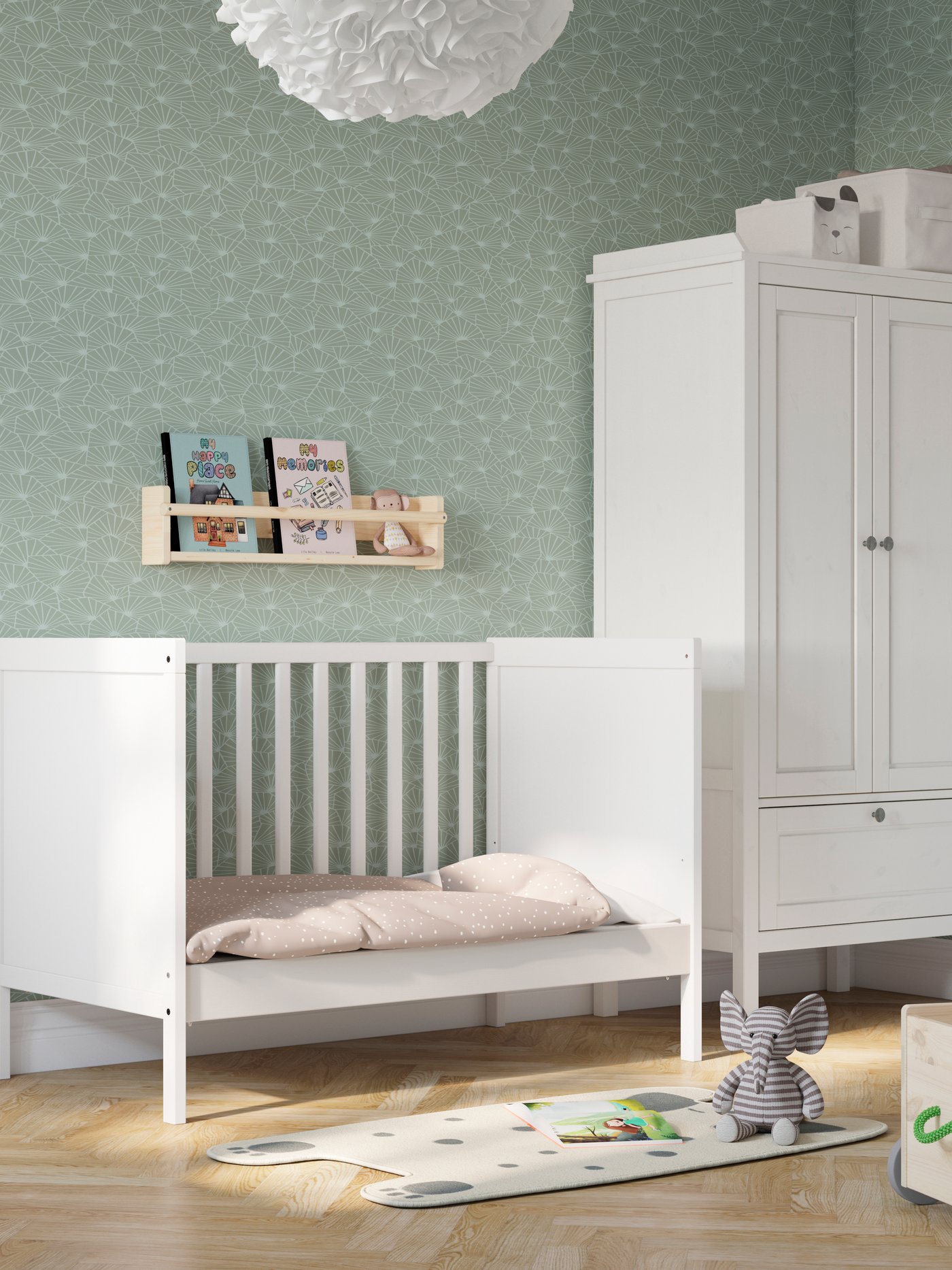 A white SUNDVIK cot in the childrens room