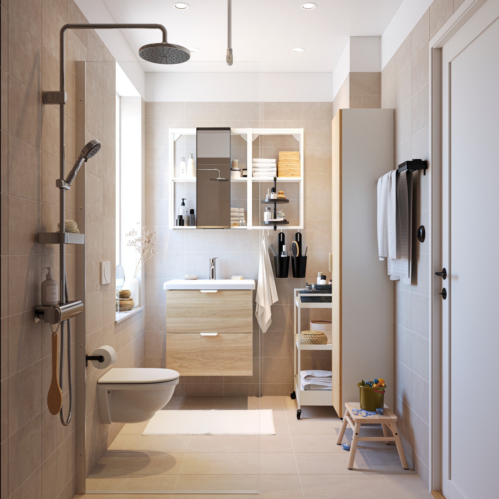 A white VÅGSJÖN bath sheet in the bathroom