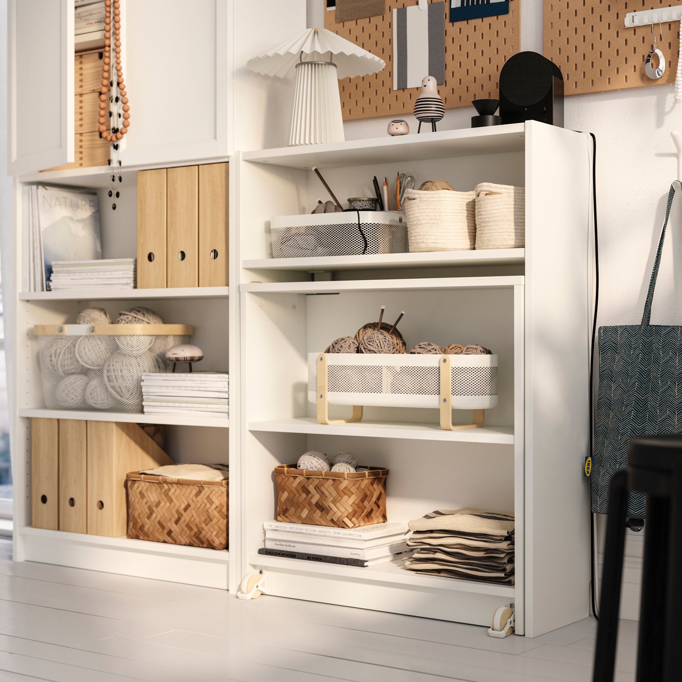 A white BILLY bookcase comb w foldable table