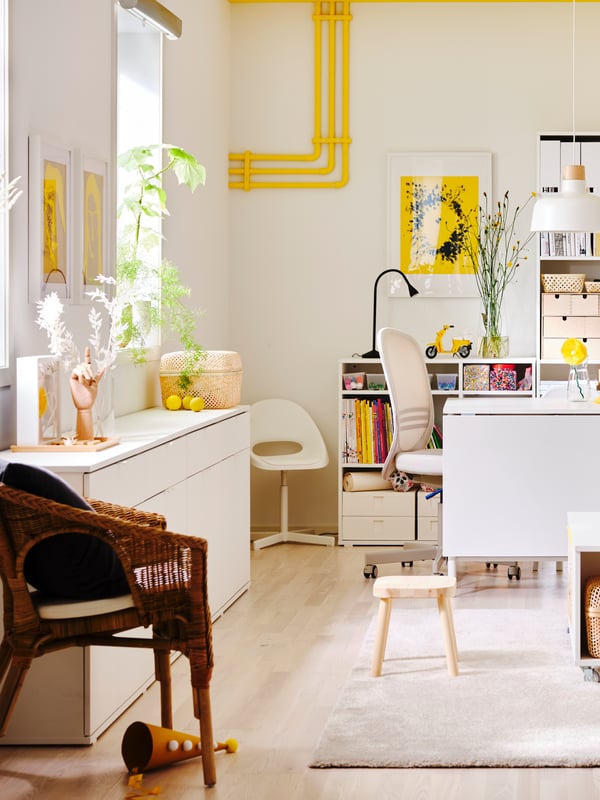 A white VIHALS sideboard in the living room