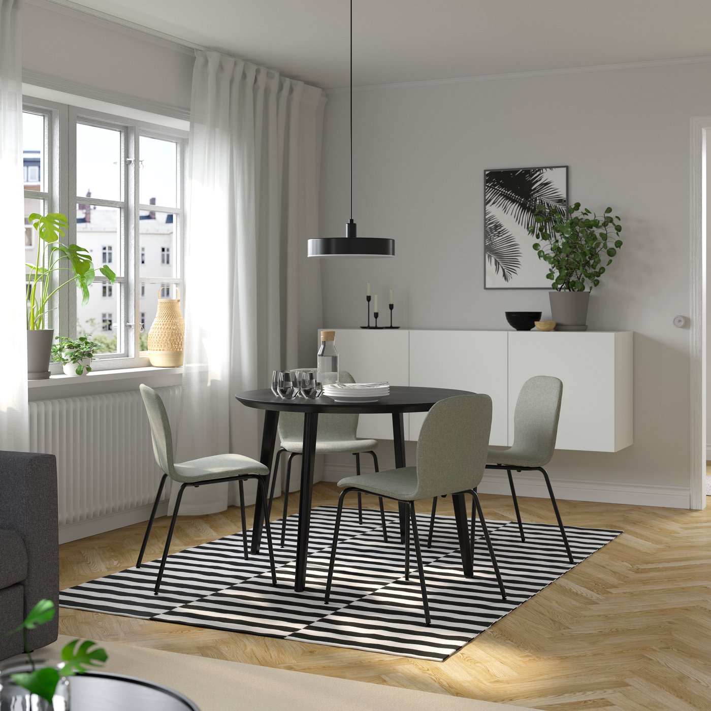 IKEA LISABO / KARLPETTER bord och 4 stolar, svart/gunnared ljusgrön svart, 105 cm