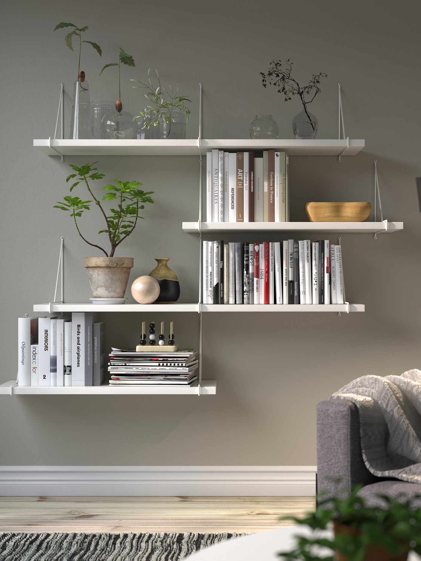 A white/white PERSHULT wall shelf combination