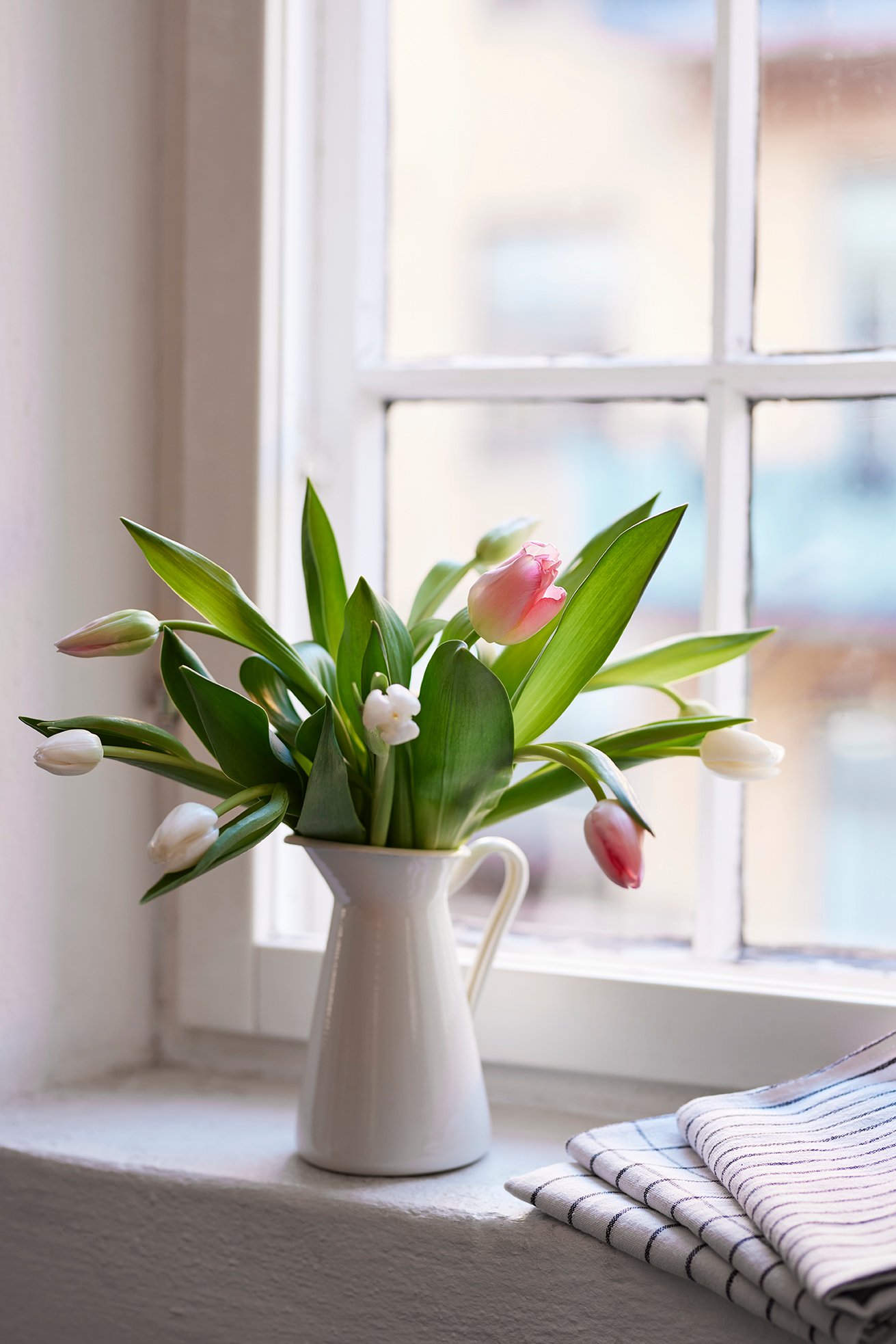En blombukett med tulpaner/blandade tulpaner