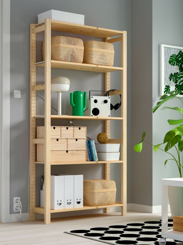 A pine IVAR shelving unit