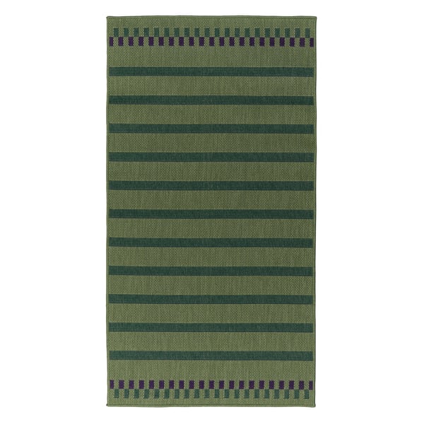 A green purple/striped KORSNING rug flatwoven, in/outdoor