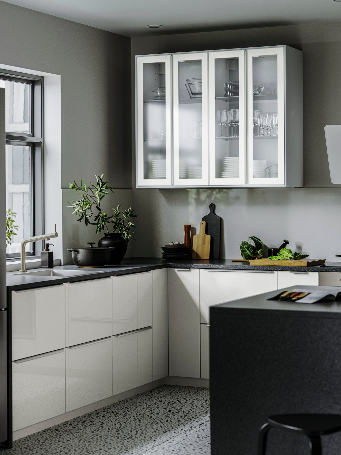 A high-gloss white/laminate SIBBARP custom made wall panel