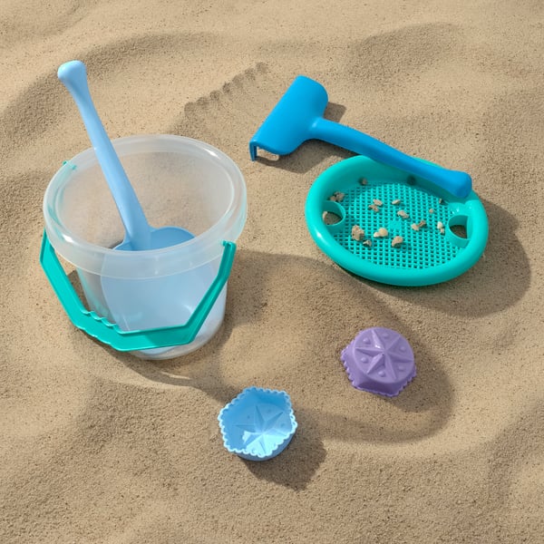 A blue/green TALTRAST 6-piece sand play set