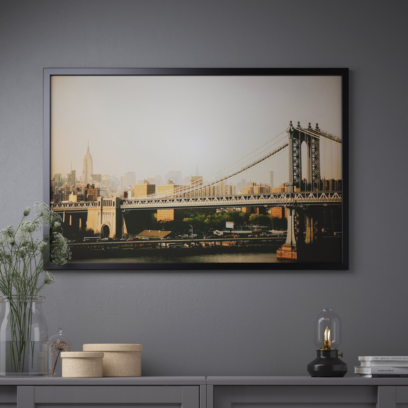 A Manhattan Bridge/black BJÖRKSTA picture with frame