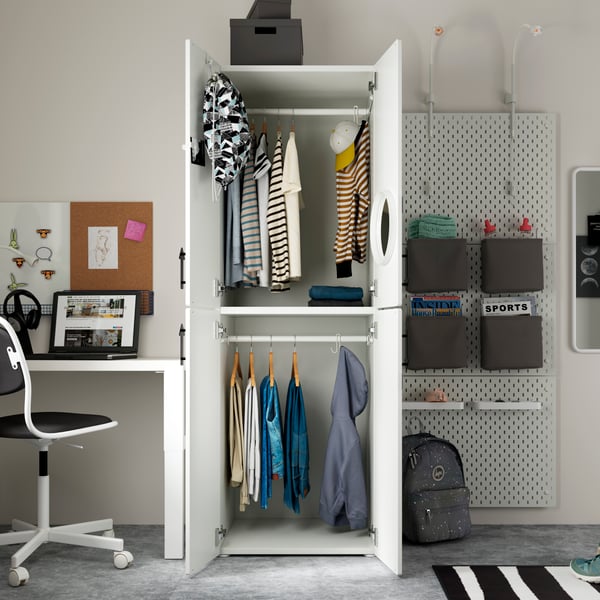 A white white/with 2 clothes rails PLATSA wardrobe