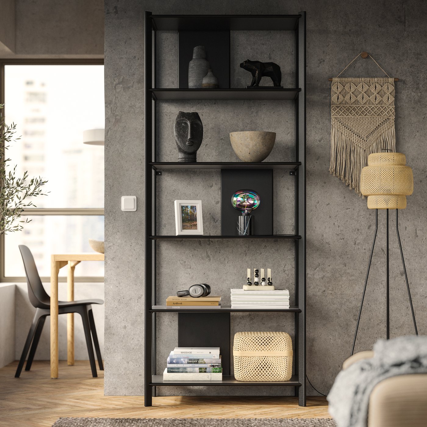 A black JÄTTESTA shelving unit